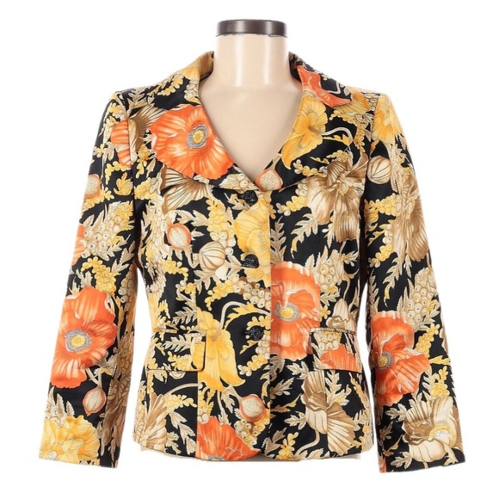 Jones New York Black Floral Blazer with Orange and Yellow Accents